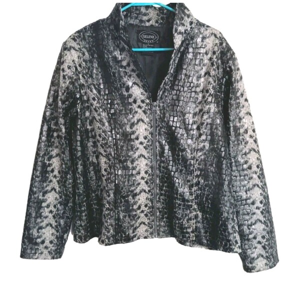 Selene Sport Women's Sz 14 Black & Gray Jacket/Blazer Faux Animal Pattern - Picture 1 of 10
